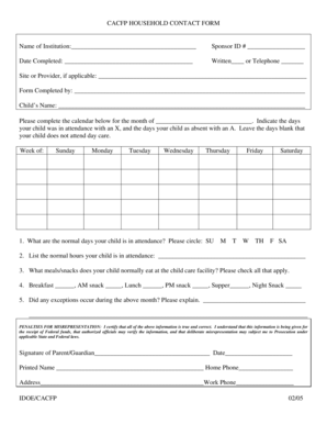 CACFP Household Contact Form