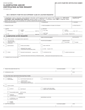 California Classification and Certification Action Request