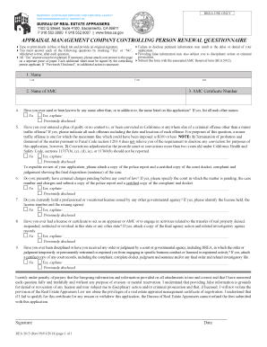 Appraisal Management Company Controlling Person Renewal Questionnaire