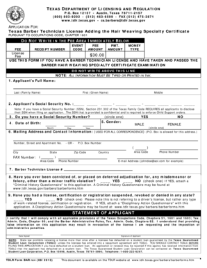 Texas Barber Technician License Application