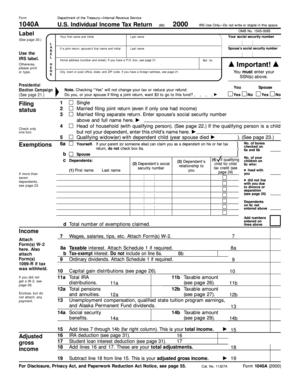 IRS Form 1040A 2000 US Individual Income Tax Return
