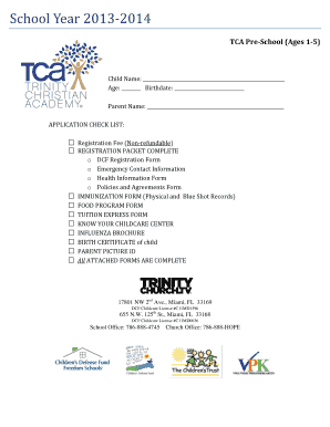 Florida Child Care Application for Enrollment