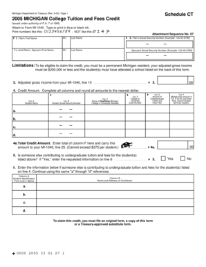Michigan College Tuition and Fees Credit Form