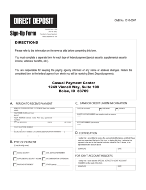 US Federal Direct Deposit Sign-Up Form