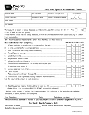 2015 Iowa Special Assessment Credit Form