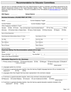 Texas Educator Committee Nomination Form