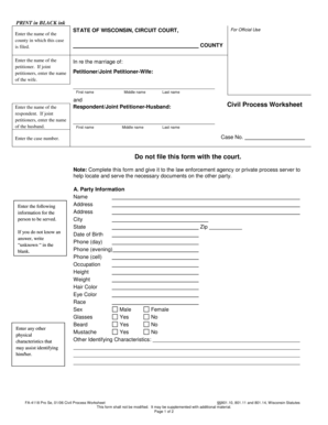Wisconsin Civil Process Worksheet