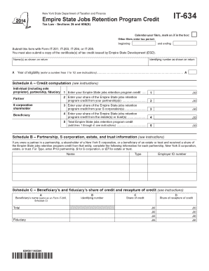New York Empire State Jobs Retention Program Credit Form IT-634