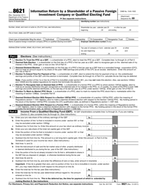 Form 8621 Information Return by a Shareholder of a Passive Foreign Investment Company