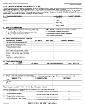 California Director Qualifications Evaluation Form