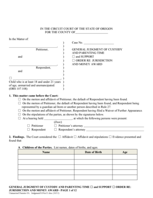 Oregon Custody and Parenting Time Judgment