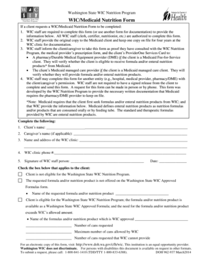 Washington WIC Medicaid Nutrition Form