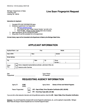 Michigan Live Scan Fingerprint Request
