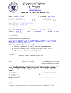 Massachusetts On Premises License Renewal Application