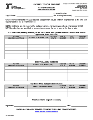 Oregon Fuel Vehicle Emblem Request Form