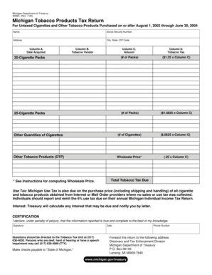 Michigan Tobacco Products Tax Return