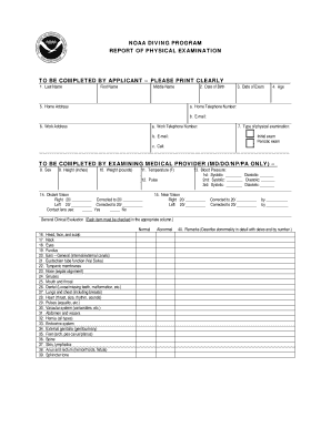 NOAA Diving Program Physical Exam Report
