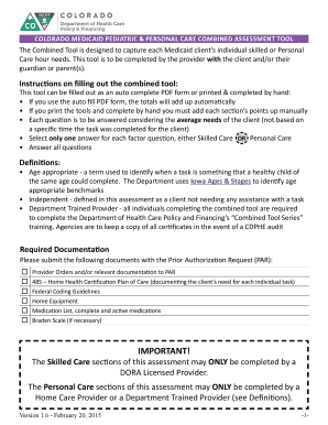 Colorado Medicaid Pediatric & Personal Care Combined Assessment Tool