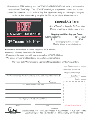 Texas CattleWomen Beef Sign Order Form