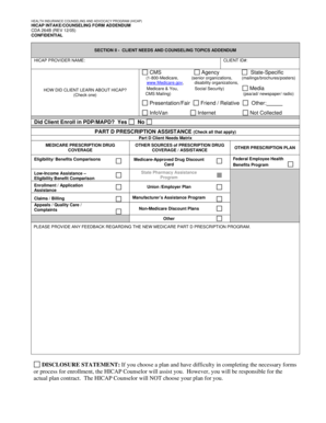 HICAP Intake/Counseling Form Addendum