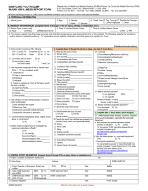 Maryland Youth Camp Injury or Illness Report Form