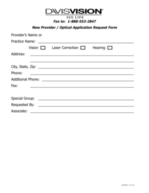 New Provider Optical Application Request Form