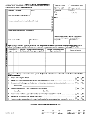 Hawaii Motor Vehicle Salesperson License Application