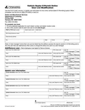 Vehicle Dealer E-Permit User List Modification Form