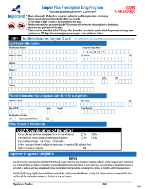 Empire Plan Prescription Drug Reimbursement Claim Form