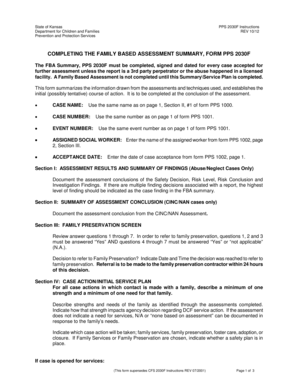 Kansas Family Based Assessment Summary Form PPS 2030F