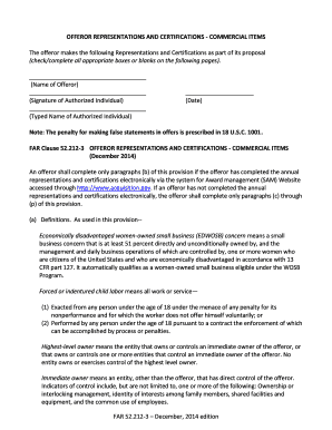 FAR 52.212-3 Offeror Representations and Certifications