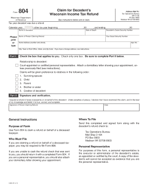 Wisconsin Income Tax Refund Claim for Decedent