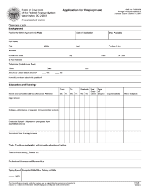 Board of Governors Application for Employment
