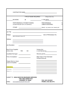 Contractor Bond Application Form