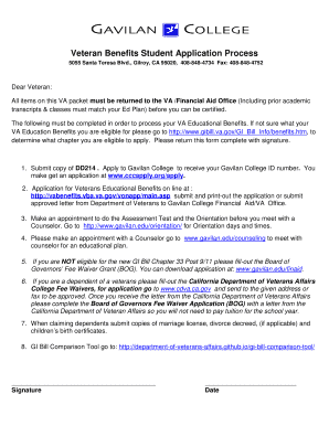 Veteran Benefits Student Application Form