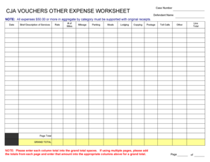 CJA Vouchers Other Expense Worksheet