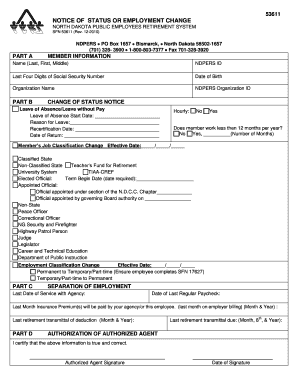 North Dakota Employment Status Change Notice