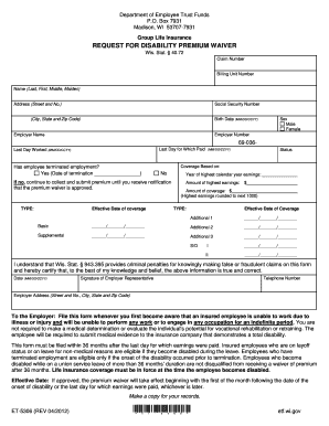 Wisconsin Disability Premium Waiver Request