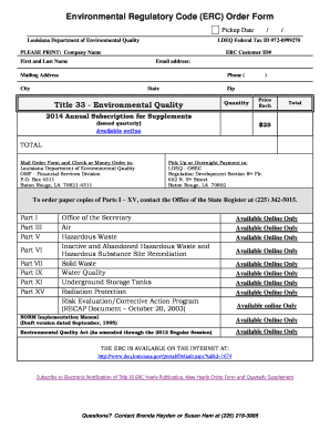 Environmental Regulatory Code Order Form