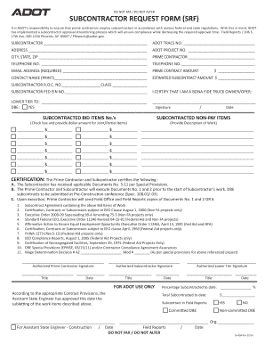 Arizona Subcontractor Request Form