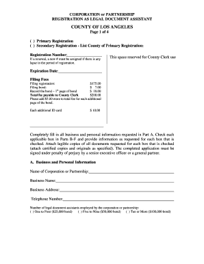 Corporation or Partnership Registration as Legal Document Assistant