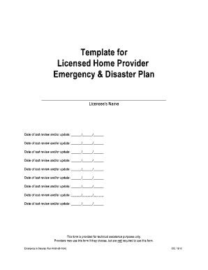 Licensed Home Provider Emergency Plan