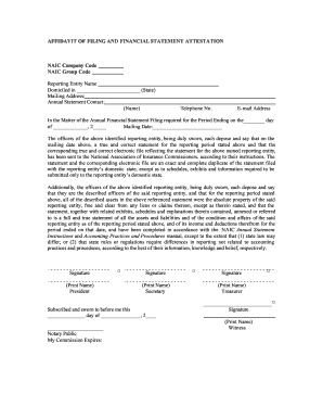 Affidavit of Filing and Financial Statement Attestation
