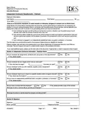 Independent Contractor Questionnaire - Claimant