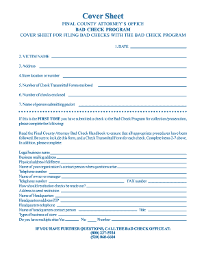 Pinal County Bad Check Cover Sheet