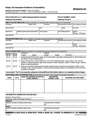South Carolina Public Employee Life Insurance Evidence Form
