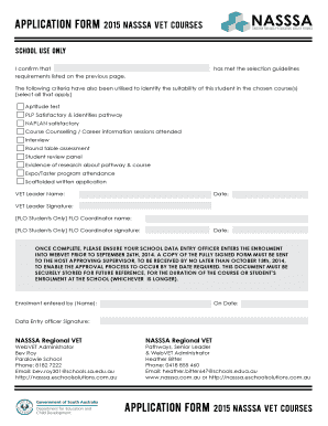 VET Course Application Form 2015