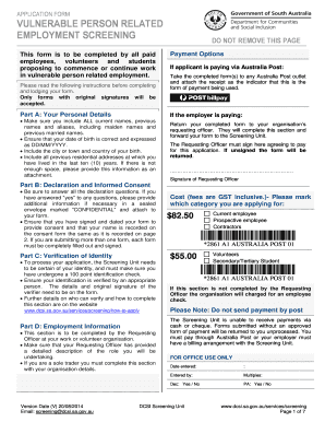 Vulnerable Person Related Employment Screening Application Form