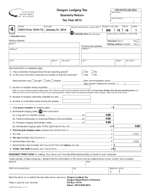 Oregon Lodging Tax Quarterly Return