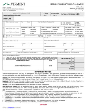 Vermont Vessel Validation Application